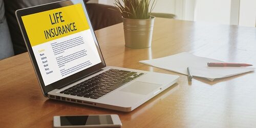 Life Insurance concept: Laptop computer with Life Insurance contract in the screen.