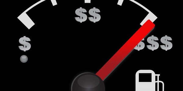 Gas gauge of a car with dollar symbols