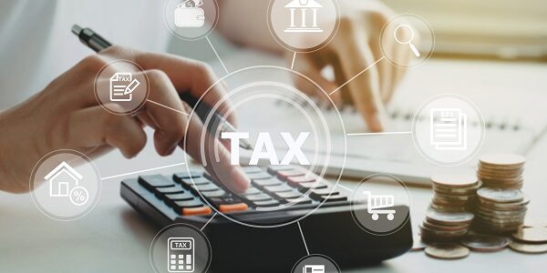 women using calculator calculated individual income tax for pay